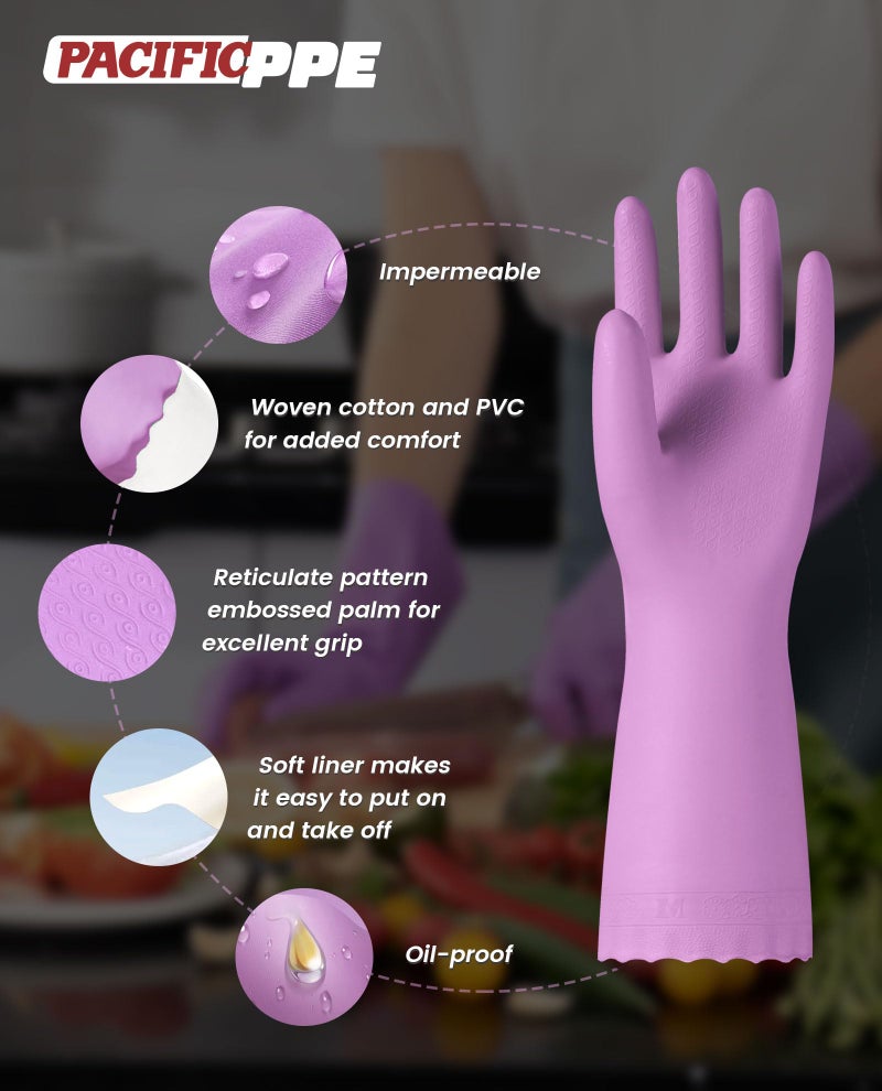 PACIFIC PPE 2 Pairs Dishwashing Cleaning Gloves with Latex free, Cotton lining, Kitchen Gloves (Purple+Blue, Large) - Image 2